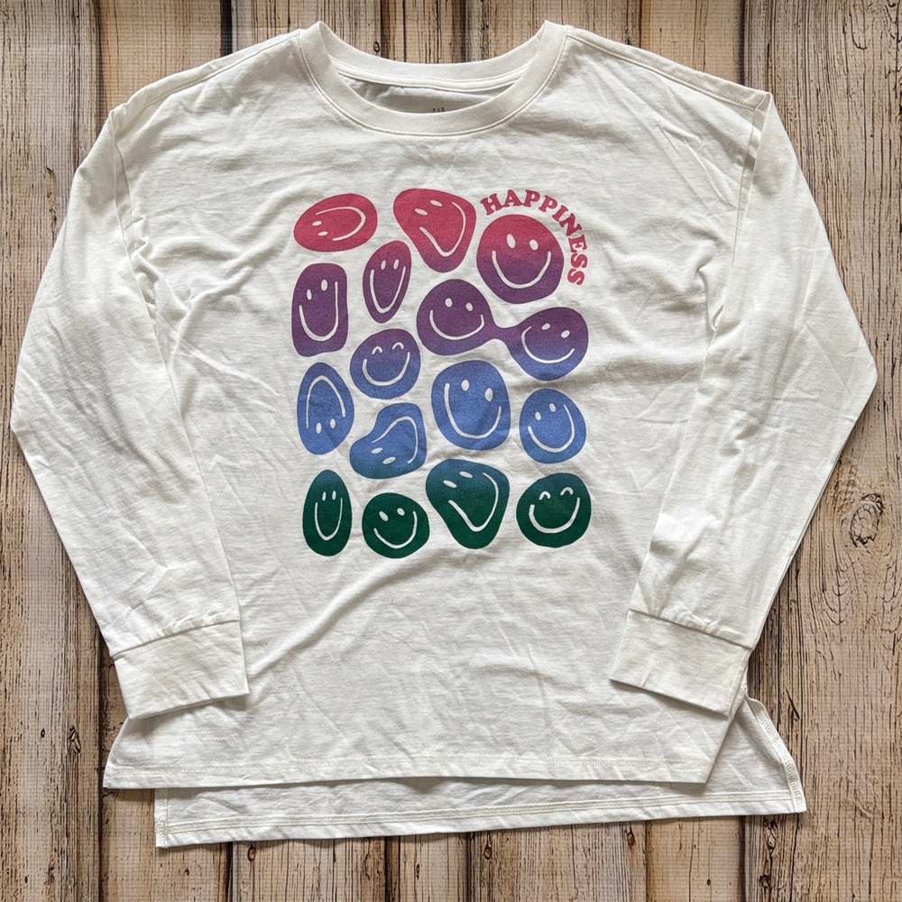 GAP Kids Long Sleeve Tee - White with Colorful Smiles